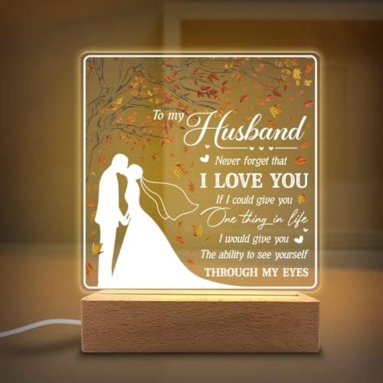 KITCHENVOY to My Husband I Love You Acrylic Night Light Gifts for Husband on Wedding, Anniversary, Valentine’s Day, Christmas from Wife