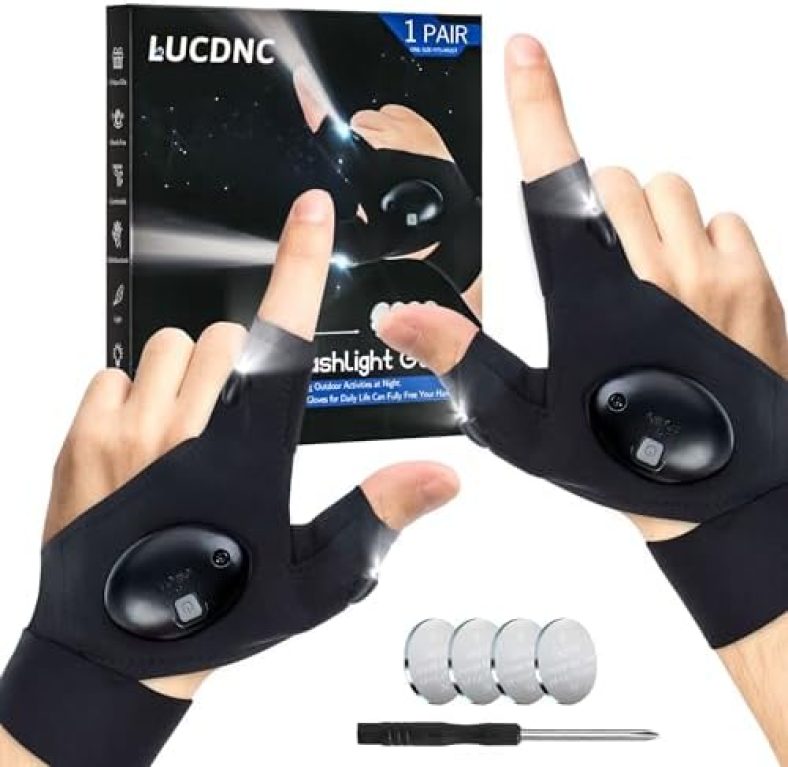 LUCDNC LED Flashlight Gloves Gifts for Men Dad Husband,Stocking Stuffers for Men,Cool Gadget Tools for Men Women,Unique Men Gifts for Birthday,Fathers Day,Valentine’S Day,New Year’s,Christmas Gifts