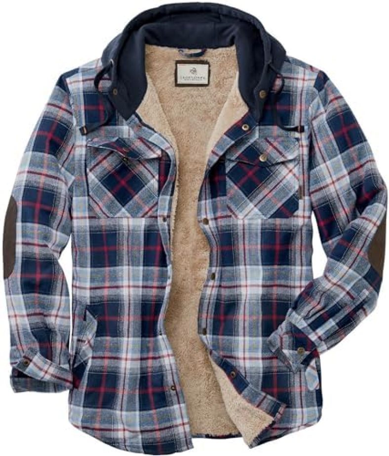 Legendary Whitetails Men’s Camp Night Berber Lined Hooded Flannel Shirt Jacket