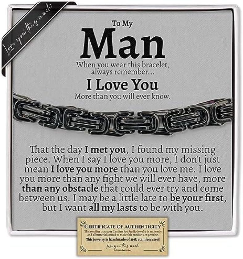 Love You This Much To My Man Steel Twist Bracelet, Mens Gift for Him, Birthday Gift for Husband from Wife, Boyfriend Gift for Him, Fiance Gift for Him, Anniversary Gift for Him