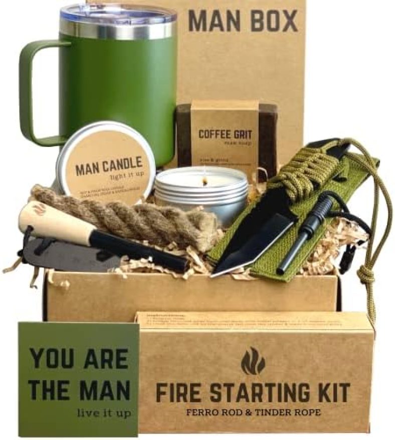 Man Box, Gift Box for Men – Birthday Gifts for Men, Mens Gift Basket, Gift Set Ideas, Unique Presents for Him – Cool Camping Gift Sets for Guys, Son, Brother, Boyfriend, Dad, Husband, Male, Friend