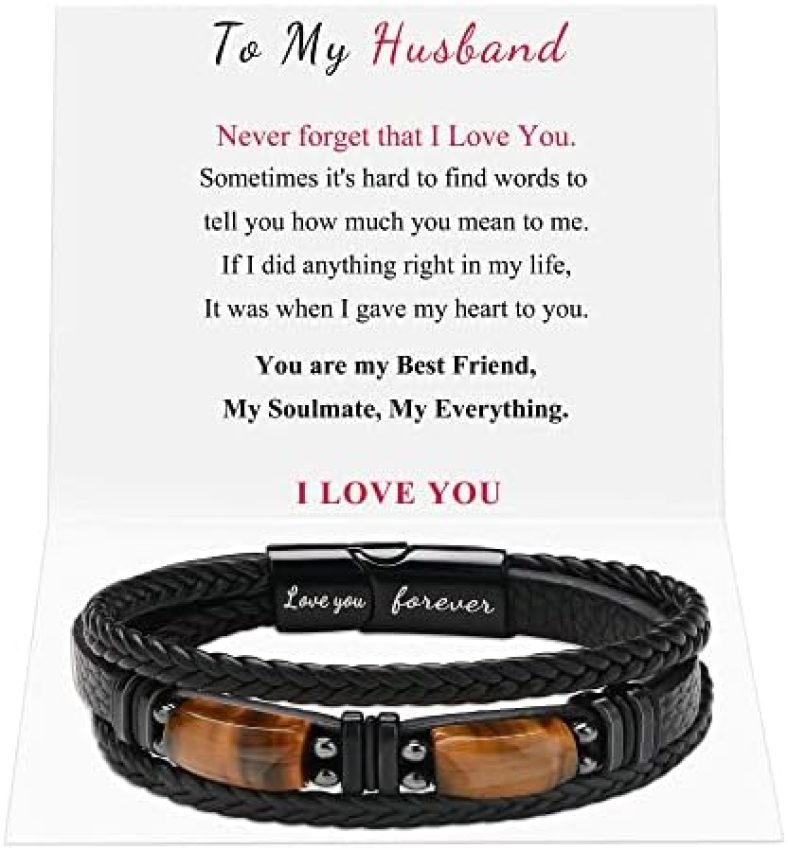 Mens Black Braided Tiger Eye Leather Bracelets Son Grandson Boyfriend Dad Husband Gifts For Men Christmas Birthday Father’s Day Easter Mens Jewelry Handmade Stainless Steel Clasp 7.5inch-9inch