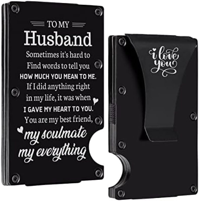 Mens Gifts for Husband, Husband Gifts from Wife – Mens Metal Money Clip 3.4″x2.1″ – Personalized Birthday Gifts for Him Husband, Unique Anniversary Christmas Valentines Day Gifts for Him Husband