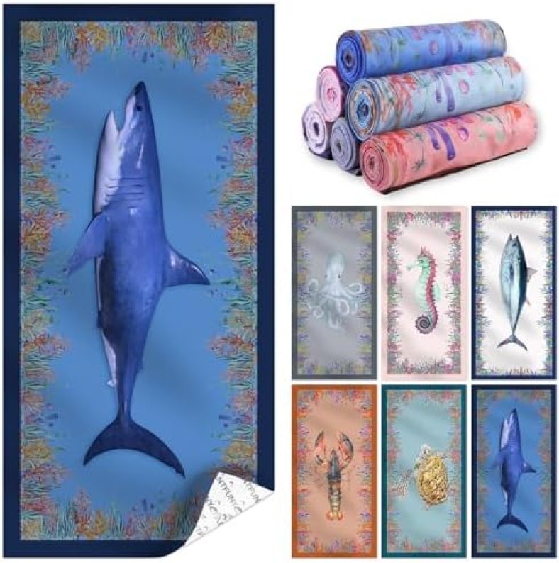 Microfiber Beach Towel Quick Dry Sandproof Compact Sand Free Man 30th 40th 50th Birthday Christmas Unique Gifts Ideas for Daddy Husband Boss Best Friend Who Have Everything from Mother Wife Shark