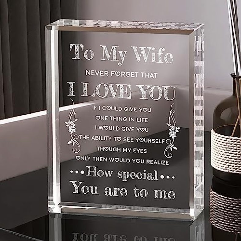 PRSTENLY Gifts for Wife Crystal Keepsakes, Wife Birthday Gift Ideas, Anniversary for Her Wife from Husband, to My Wife Gifts Personalized Engraved Crystal Decor