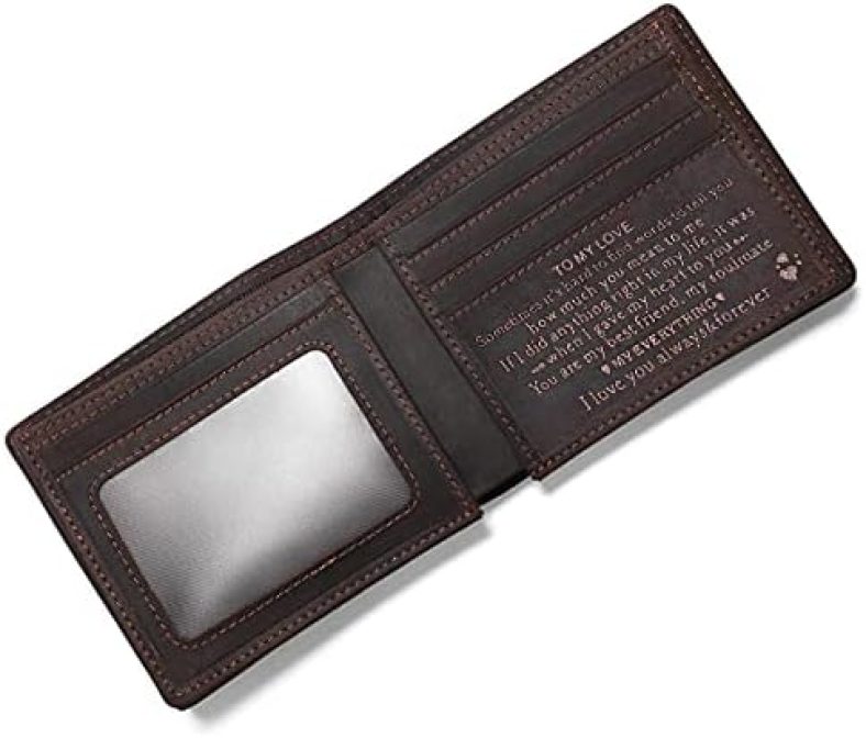 Personalized Engraved Leather Wallet for Dad Son Husband Boyfriend – Perfect for Christmas Anniversary Birthday Fathers Day Valentines Graduation Wedding – Custom Love Message Bifold Wallets for Men