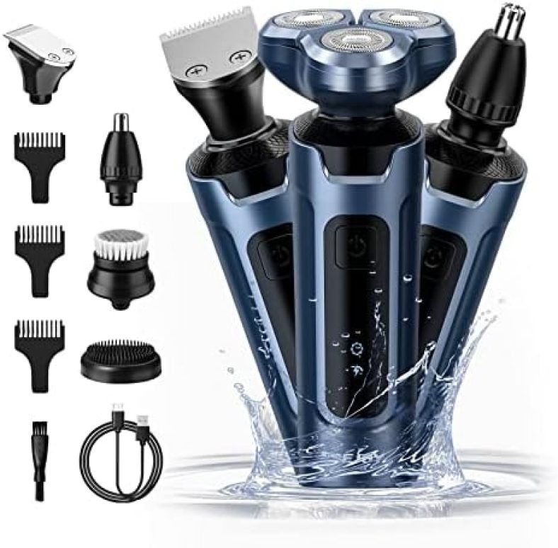 Sejoy Electric Razor for Men face, Shavers for Men pubic Hair and Beard, 5 in 1 Dry Wet Waterproof Rotary Men’s Face Shaver Razors, Cordless USB Rechargeable for Shaving, Ideas Gift for Dad Husband