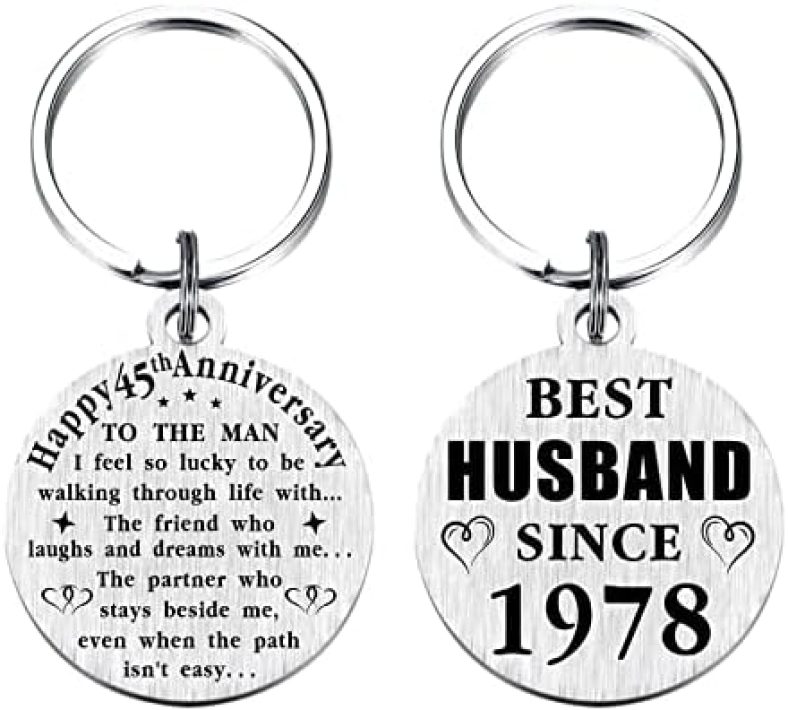 TANWIH 45th Wedding Anniversary Keychain Gifts, Best Husband Since 1978, 45 Year Anniversary Decoration for Him Men