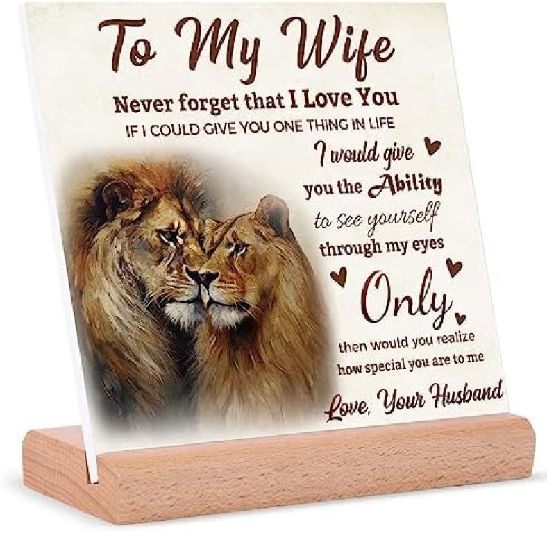 TIKTREE Gifts for Wife, Wife Birthday Gift Ideas, To My Wife Plaque with Wooden Stand, Birthday gifts for wife from husband, Romantic Valentines Day Gifts for Wife