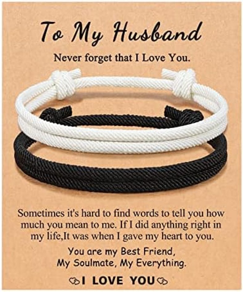 UNGENT THEM Adjustable Rope Couples Bracelets for Men, Boyfriend, Girlfriend, Soulmate, Husband, Wife – Anniversary Valentines Day Birthday Christmas Gift for Him and Her