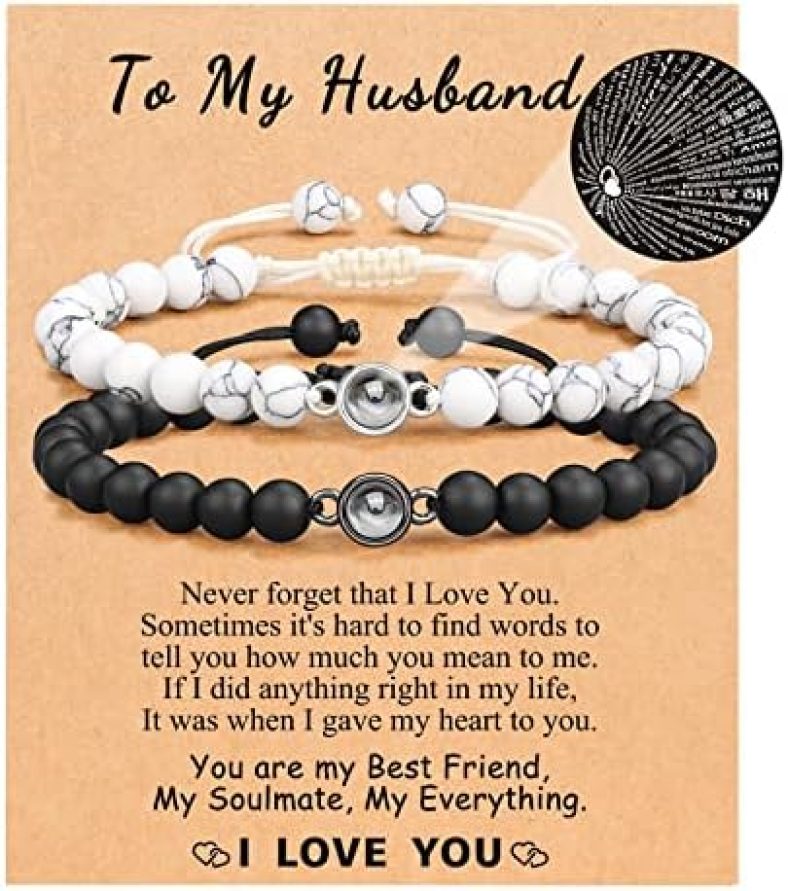 UNGENT THEM I Love You 100 Languages Bracelets Couples Gifts To My Men, Boyfriend, Girlfriend, Husband, My Love, Soulmate, Fiance – Anniversary Valentines Day Birthday Christmas Gift for Him and Her