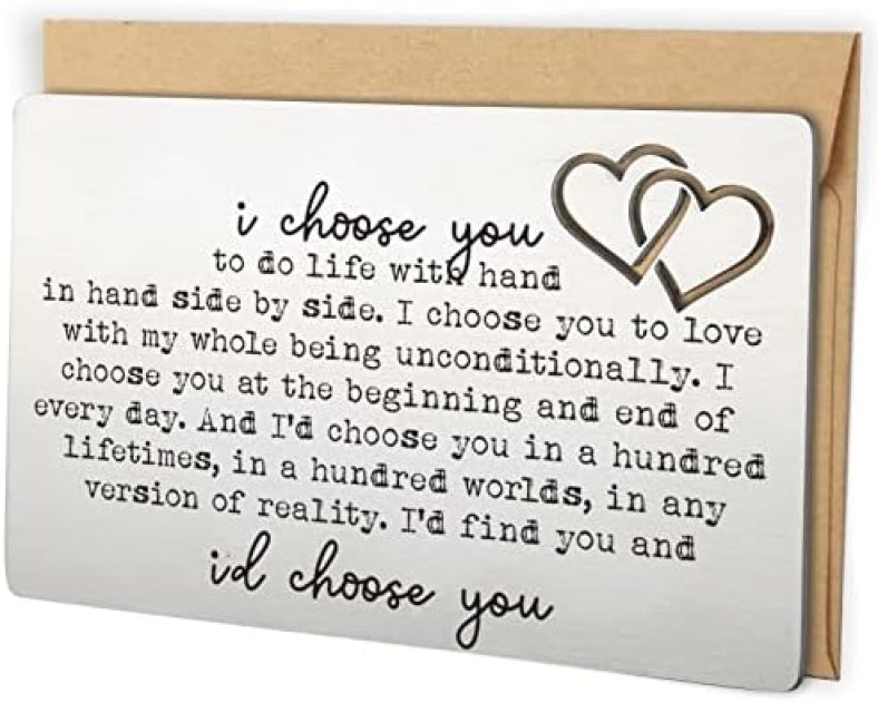 YODOCAMP Husband Gifts From Wife, I Choose You Metal Wallet Card, Valentine’s Day Boyfriend Wife Gift, Sentimental Keepsake, Anniversary Wallet Insert Card Gifts for Him