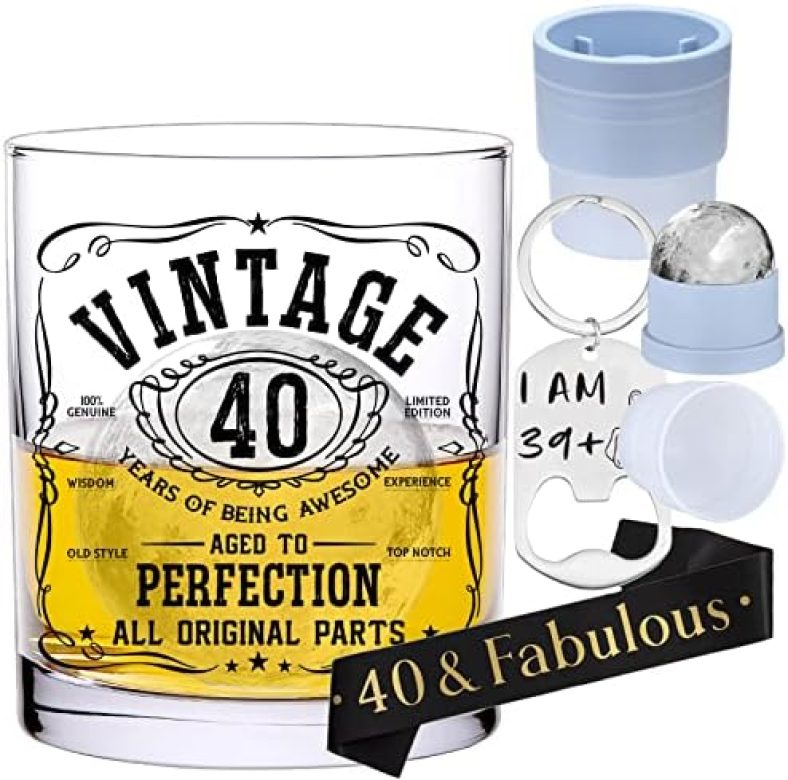 YULVINE Happy 40th Birthday Gift for Men,Gag 40 Years Old Present Idea for Him Her,Funny 40th Bday Decorations for Men Women Dad Brother Husband,1983 Whiskey Glass