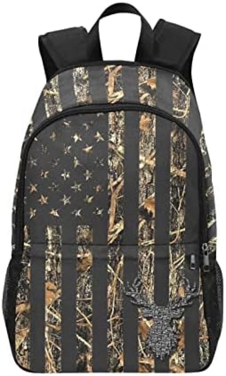 M YESCUSTOM Christmas Deer Leaves Camouflage School Backpack USA Flag Water Resistant Daypack Laptop Backpacks for Students Boys Girls