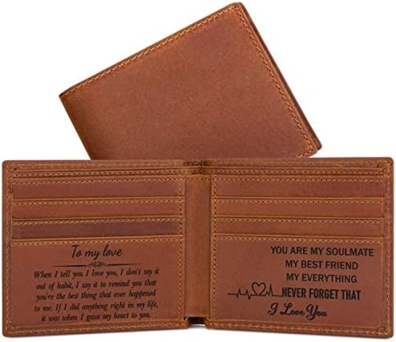 kullder Personalized Wallet for Men Engraved Wallet Leather Bi-fold Wallet Gifts for Husband from Wife, Boyfriend Gift, Christmas, Anniversary, Birthday Gift Idea for Him