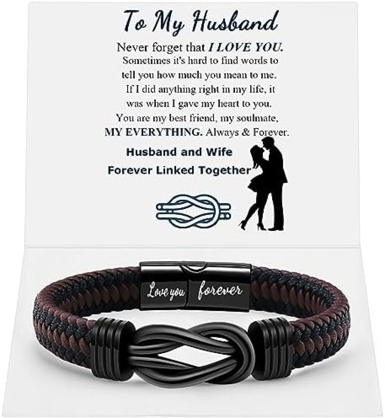 Infinity Knot Leather Bracelet Forever Linked Together Bracelet Birthday Christmas Anniversary Bracelet Idea Mens Braided Cuff 7.8/8.5/9 Inches Bracelet for Man Son Husband Boyfriend Brother Grandson