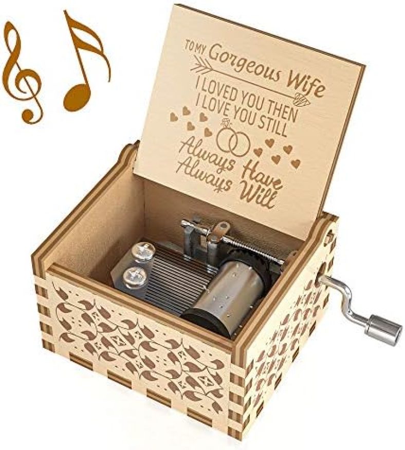 Ucuber You are My Sunshine Music Box, Gifts for Wife from Husband, Wood Laser Engraved Vintage Hand Cranked Cute Boxes, Best Gift for Wedding Anniversary/Valentine’s Day (Husband to Wife)