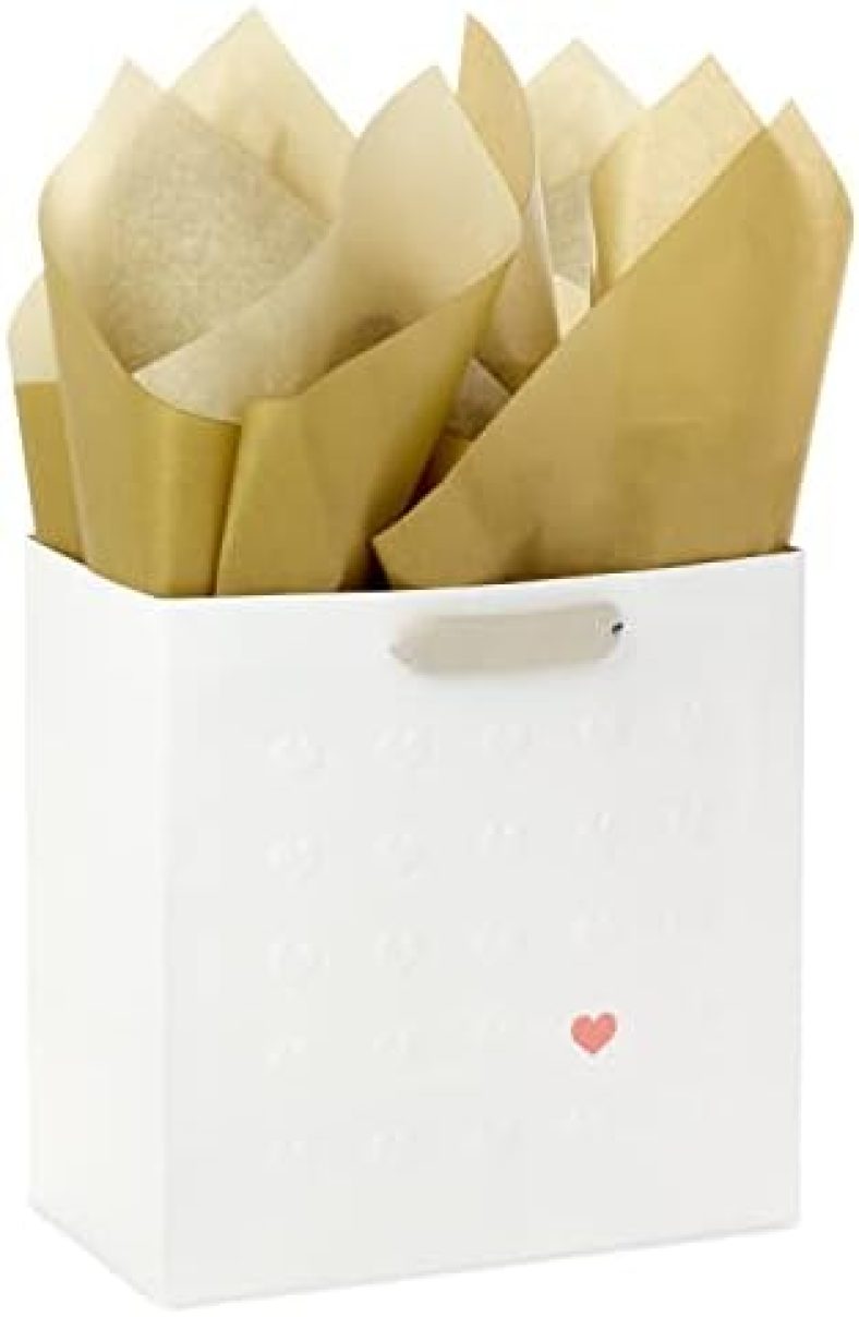 Hallmark Signature Studio 7″ Medium Gift Bag with Tissue Paper (Embossed Hearts, White, Pink, Gold) for Birthdays, Valentine’s Day, Baby Showers, Bridal Showers