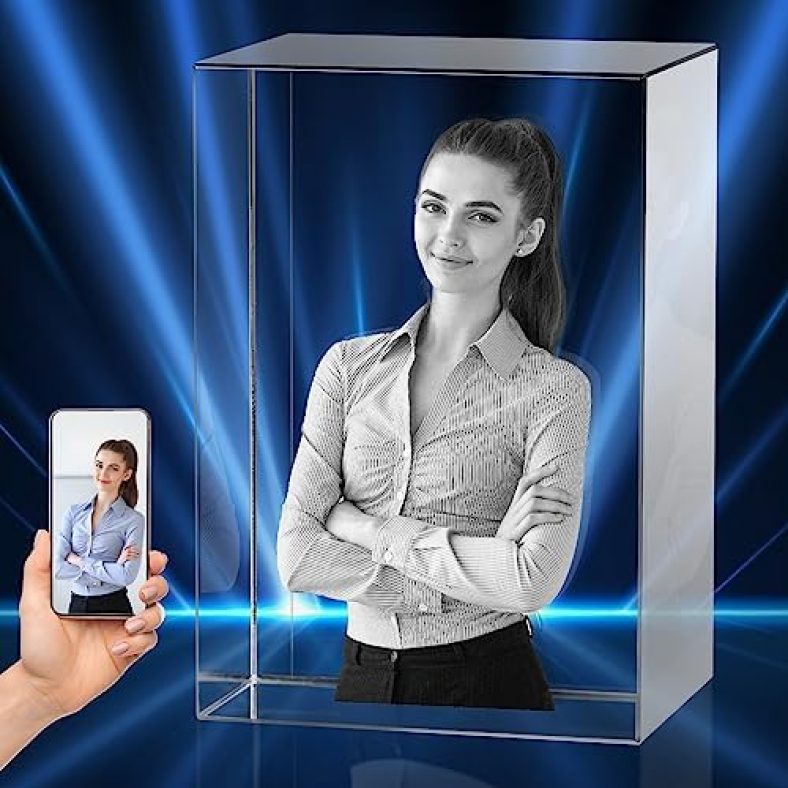 3D Aumvoy Crystal Photo Personalized Gifts With Own Picture for Women, Men, Dad, Mom, Laser Photo Etched Engraved Inside Crystal, LED Light Base with Gift Box