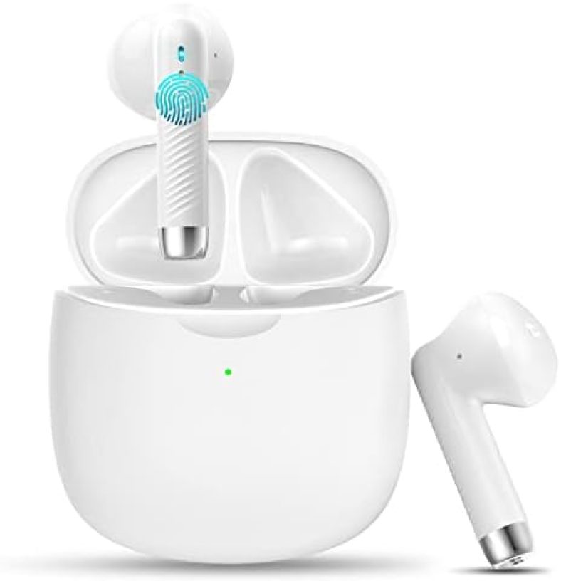 Wireless Earbuds, Bluetooth 5.3 Headphones in Ear with Noise Cancelling Mic, Earbuds Stereo Bass, IP7 Waterproof Sports Earphones, 32H Playtime USB C Charging Buds White for Android iOS