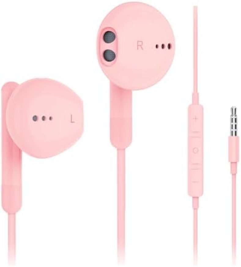 Kimwood Wired Earbuds with Microphone, Wired Earphones in-Ear Headphones HiFi Stereo, Powerful Bass and Crystal Clear Audio, Compatible with iPhone, iPad, Android, Computer Most with 3.5mm Jack(Pink)