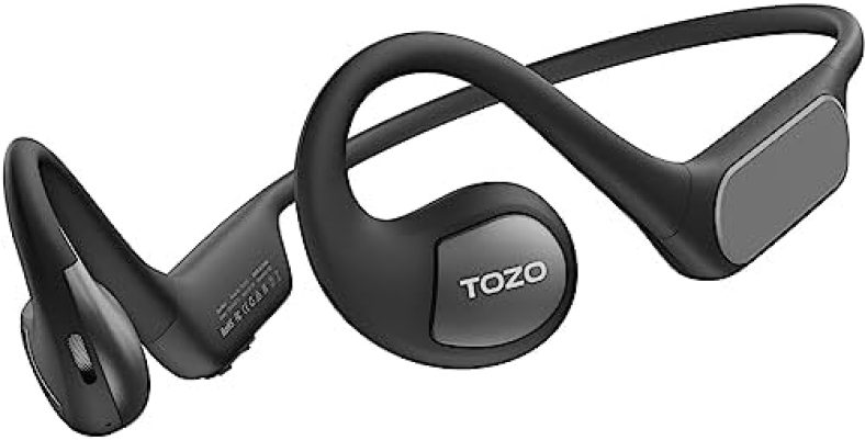 TOZO OpenReal Open Ear Headphones Bluetooth 5.3 Air Conduction Wireless Headphones Sport Earbuds with Premium Sound, Dual-Mic Call Noise Reduction Earphones with Hair Band for Cycling Matte Black