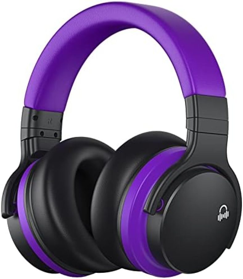 MOVSSOU E7 Active Noise Cancelling Headphones Bluetooth Headphones Wireless Headphones Over Ear with Microphone Deep Bass, Comfortable Protein Earpads, 30 Hours Playtime for Travel/Work, Medium Purple