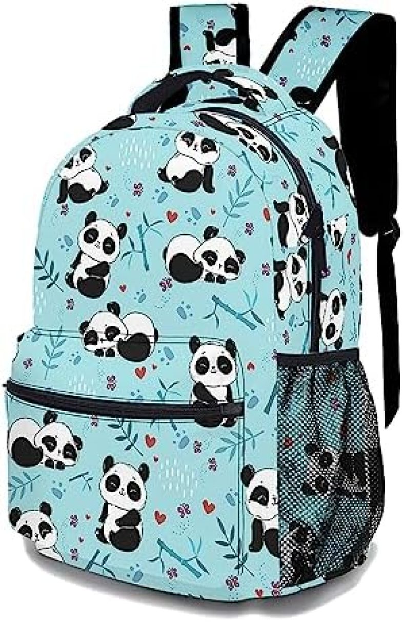 oallpu Cartoon Panda Backpack, Casual Durable Laptop Bag, Cartoon Shoulders Backpack Cute Daypack with Multiple Pockets(Panda & Bamboo)