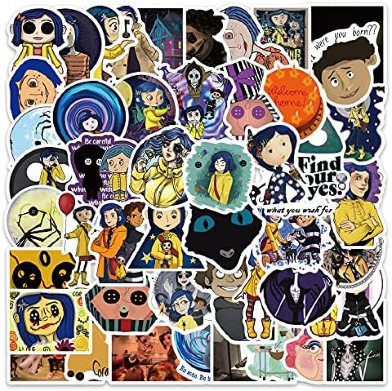 USA Thriller Movie Coraline & The Secret Door Stickers for Laptop Sticker 50PCS Waterproof Vinyl Stickers for Water Bottle, Skateboard, Phone, Guitar, Bumper Funny Decals Luggage Graffiti Patches