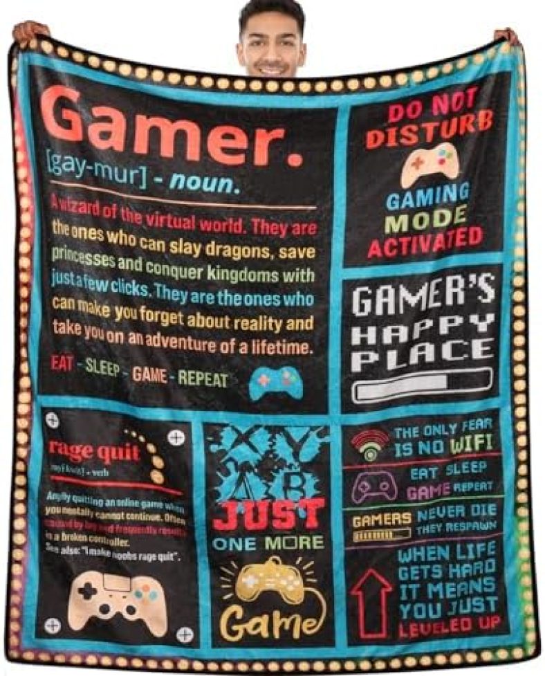 Gamer Gifts for Teen Kids Gaming Gifts for Gamer Video Game Lover Son Teen Boys Birthday Christmas Valentines Gifts for Men Boys Husband Boyfriend Sofa Bedroom Gamer Room Decor Gaming Blanket 50″×60″