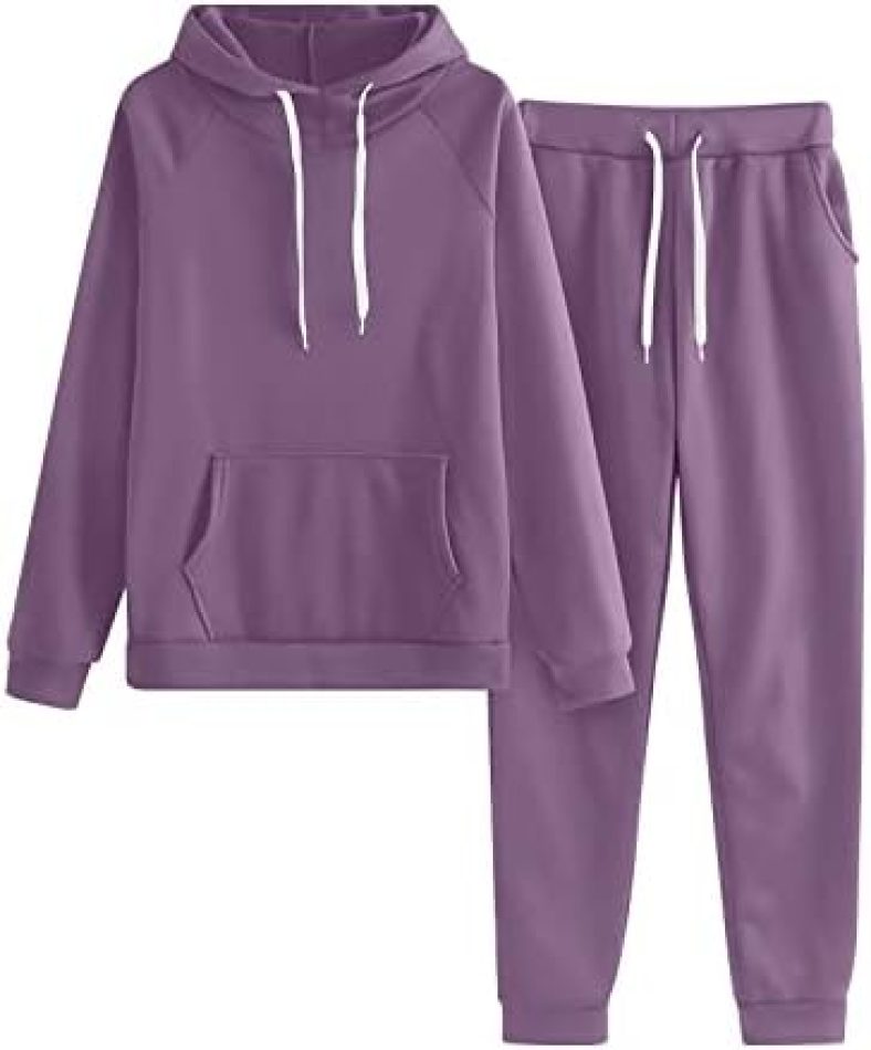 MINzYI Women’s 2 Piece Outfits Sweatsuit Loose Long Sleeve Drawstring Hoodie Sweatshirt Jogging Pants Lounge Sets Pockets