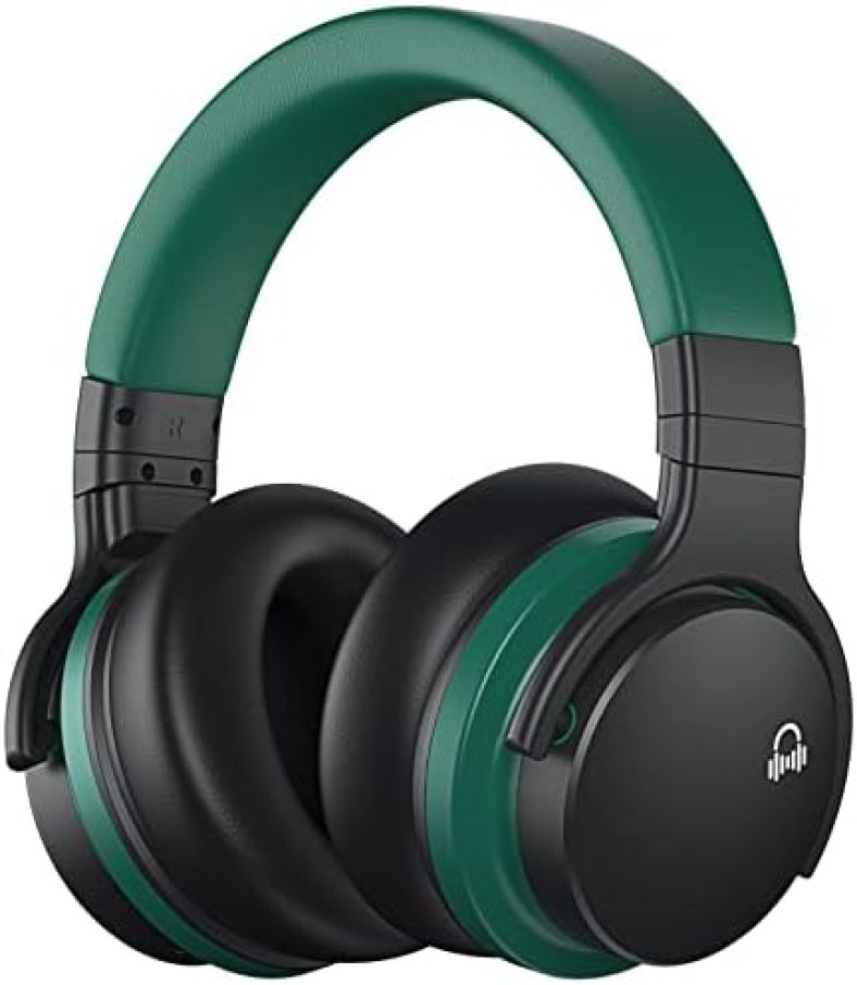 MOVSSOU E7 Active Noise Cancelling Headphones Bluetooth Headphones Wireless Headphones Over Ear with Microphone Deep Bass, Comfortable Protein Earpads, 30 Hours Playtime for Travel/Work, Teal Green