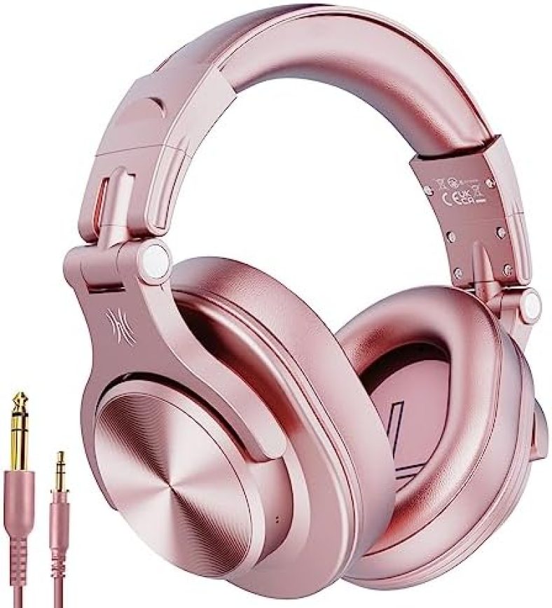 OneOdio A70 Bluetooth Over Ear Headphones for Women and Girls, Pink DJ Headphones, Wired Wireless Recording Headsets, Shareport, Stereo Jack for Guitar Amp Computer PC Tablet (Rose Gold)