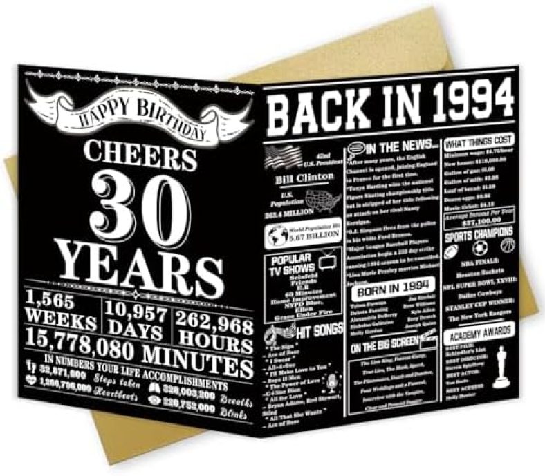 Happy 30th Birthday Gift Card for Women Men, Unique 30 Year Old Bday Gift Idea for Husband Wife, Funny Back In 1994 Birthday Decorations for Him Her