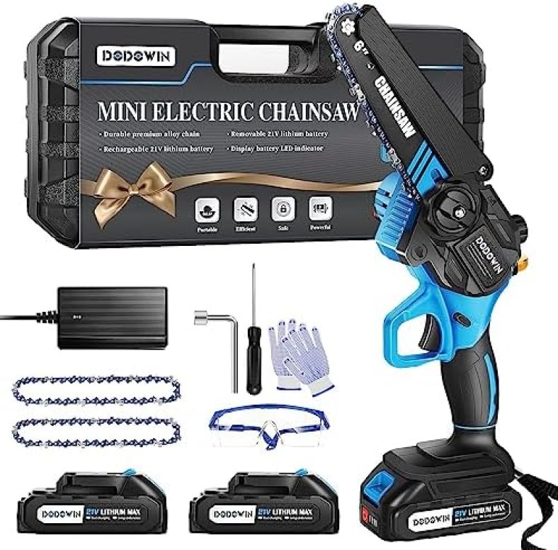 dodowin Mini Chainsaw Cordless 6 inch, Handheld Electric Chainsaw Battery Powered for Wood Cutting,Mens Gifts for Dad Husband Boyfriend,Father’s Day/Anniversary Birthday Gifts for Men over 50 60 70