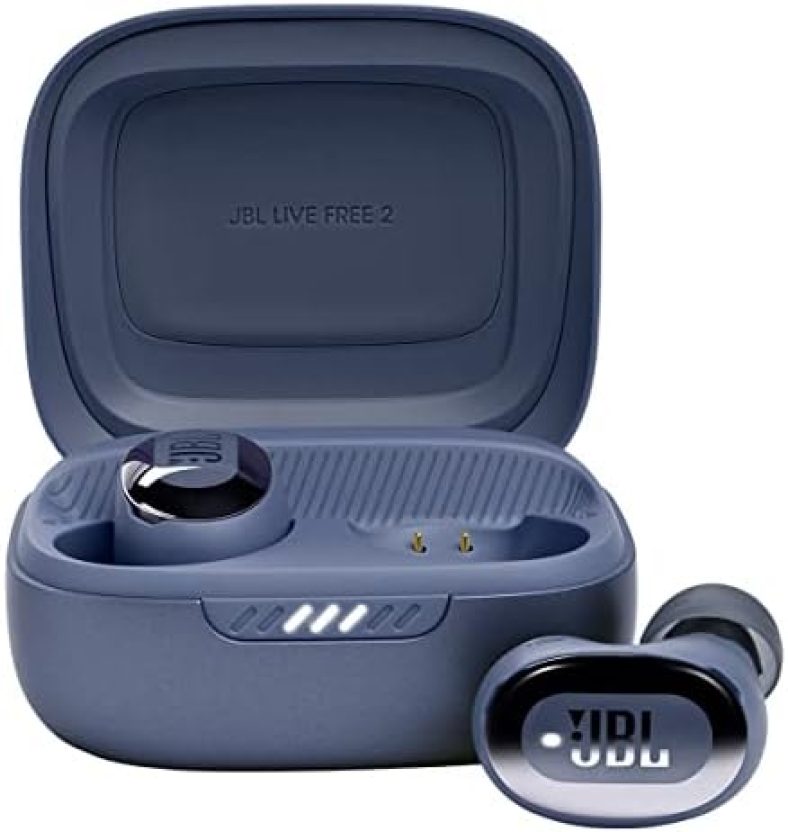 JBL Live Free 2: 35 Hours of Playtime, True Adaptive Noise Cancelling, Smart Ambient, and beamforming mics (Blue), Small