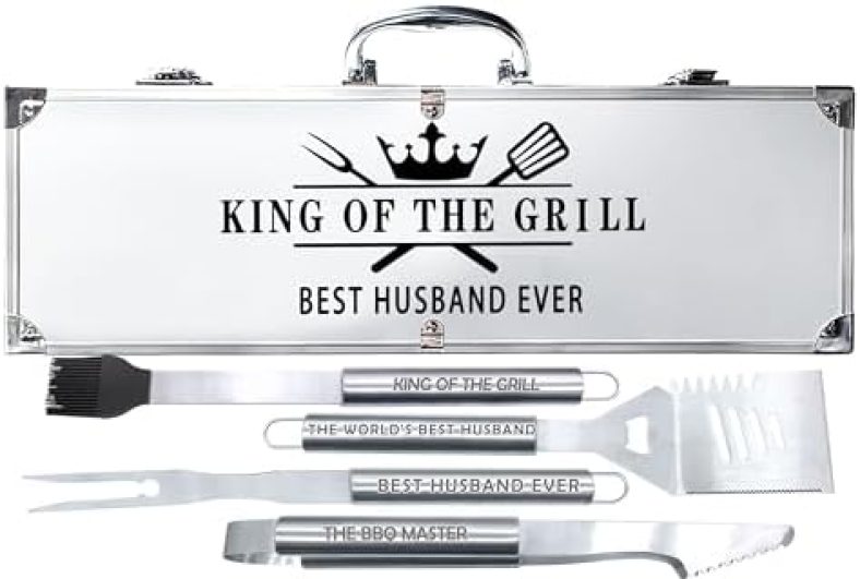 Gifts for Husband, Christmas Unique Husband Gifts, Grilling Gifts for Men from Wife, Gift for Him Husband for Birthday Anversary Father’s Day, Stainless Steel BBQ Tool Meltal Heavy Duty Set 4