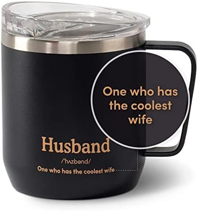 VAHDAM Husband Mug (300ml/10.1oz) Black Reusable Mug | 18/8 Stainless Steel, Vacuum Insulated Travel Tumbler Cup | Carry Hot & Cold Beverage | Tea & Coffee Mug, Husband Gifts