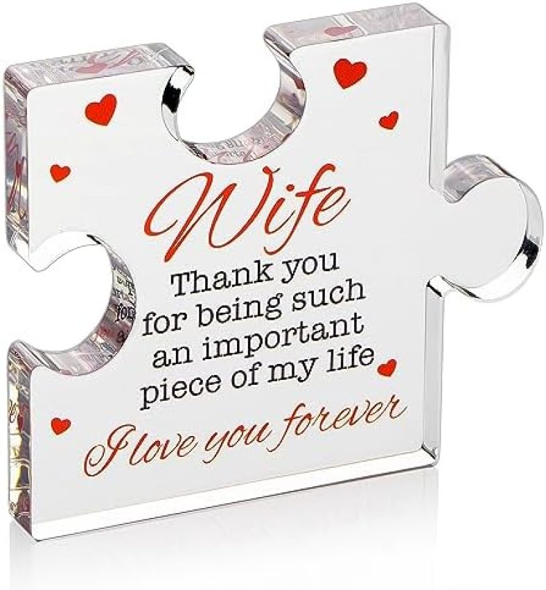 VELENTI Valentine’s Gifts for Wife – Engraved Acrylic Block Puzzle Wife Gift 3.35 x 2.76 inch – Cute Wife Gifts from Husband – Novelty Birthday, Christmas, Cool for Women