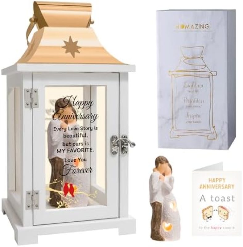 Wedding Anniversary Lantern Gifts for Him Her Wife Husband Men Women, Best Anniversary Marriage Gift for Couple Mom Parents, Happy Anniversary Coupl;e Figurine Lantern for Girlfriend Boyfriend Gifts