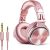 OneOdio Over Ear Headphones for Women and Girls, Wired Bass Stereo Sound Headsets with Share Port and 50mm Driver Rose Gold Headsets with Mic for PC Phone Laptop Guitar Piano Mp3/4 Tablet (Pink)