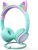 FosPower Kids Headphones with LED Light Up Cat Ears 3.5mm On Ear Audio Headphones for Kids with Laced Tangle Free Cable (Max 85dB) – Teal/Light Purple