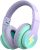 Kids Bluetooth Headphones, Colorful Wireless Over Ear Headset with LED Lights, Built-in Mic, 45H Playtime, 85dB/94dB Volume Limited Headphones for Boys Girls iPad Tablet School Airplane Green Purple