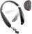 AMORNO Foldable Bluetooth Headphones Wireless Neckband Headset with Retractable Earbuds, Sports Sweatproof Noise Cancelling Stereo Earphones with Mic