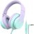 Kids Headphones, Wired Headphones for Kids Over Ear with Microphone, 85/94dB Volume Limiter Headphones for Girls Boys with Sharing Jack, Foldable Headphones for Online Study, Gradient Purple