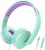 Kids Headphones for School – Girls Boys Teens Lightweight Foldable Wired Headset with Microphone, Volume Control, Stereo Bass for Cell Phone, Tablet, PC, Laptop (Mint Green and Purple)