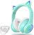 LOBKIN Bluetooth 5.1 Kids Headphones with Bag – RGB LED Light Up Cat Ears Foldable Adjustable On-Ear Headset Support Wireless or 3.5mm Wired Mode for Toddler & Girls & Boys Teens (Green)